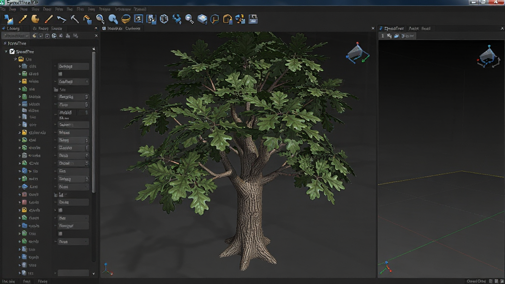 һ��չʾSpeedTree���������ȫ��ͼ������������һ�ó������ɵı�������ģ�ͣ�����������������Ҷ��η�������������ǽڵ������壬�Ҳ�����ά�ӿڣ���������ɫרҵ�������⡣���岼��Ϊ�������������ͼ����Ű����࣬ϸ�ڷḻ�������������ɾ����޶���Ԫ�ء�