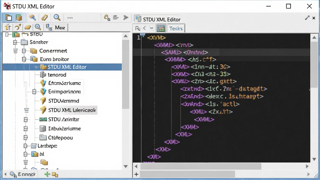 һ��չʾ STDU XML Editor ���νڵ㵼�����ܵ�ͼƬ���������Ϊ���νṹ��壬������ʾ��ǰѡ�нڵ㣬�Ҳ�༭��ͬ����λ����Ӧ XML ���룬���ڱ��������С�STDU XML Editor�����������Ϊ�������������ͼ��ϸ�ڰ����ڵ�ͼ�ꡢ��������ѡ��״̬�������������ɾ����޶���Ԫ��