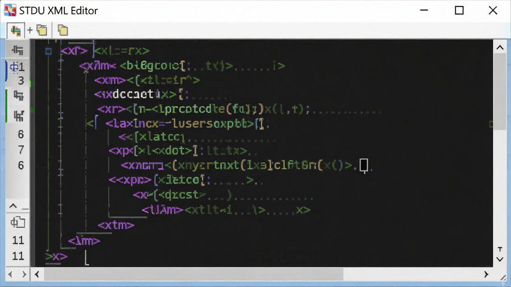 һ��չʾ STDU XML Editor �﷨�������ܵ���дͼƬ������۽��ڱ༭�������е� XML �������򣬲�ͬ��ǩ�����Գ��ֶ�����ɫ�����ֽڵ㴦���۵�״̬���������Ͻ���ʾ�������ơ�STDU XML Editor�������Ϊ���������ͼ��ϸ�ڰ����кš��۵��������λ�ã������������ɾ����޶���Ԫ��
