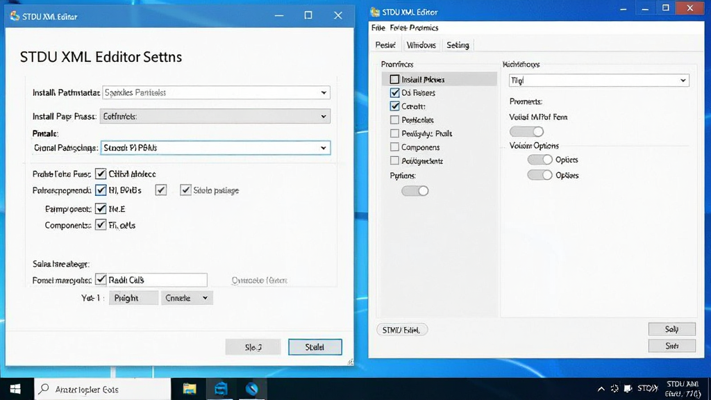 һ��չʾ STDU XML Editor �� Windows �����ϰ�װ���������õ�ͼƬ��������ͬʱ���ְ�װ�򵼴�����������ѡ�����ý��棬���Ϊ����������ͼ��ϸ�ڰ�����װ·��ѡ�������ѡ����У��ѡ��أ������������ɾ����޶���Ԫ��