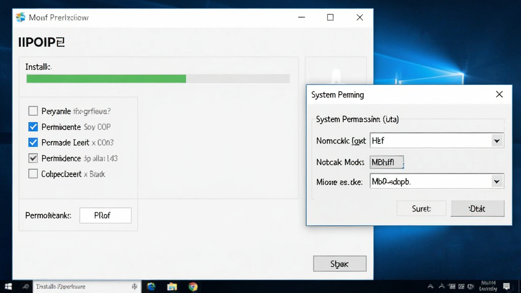 IPOP������Windows�����ϵİ�װ�����н��棬����չʾ���������ں�ϵͳȨ�����öԻ�������Ϊ�����������棬����Ϊ�������ھ��С�Ȩ�޵������Ҳ࣬���Ϊ���칫���ϸ�ڰ�����װ��������Ȩ�޹�ѡ�����ѡ�������˵��������������ɾ����޶���Ԫ��
