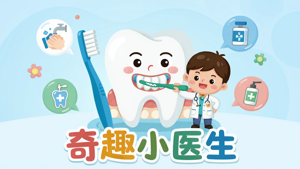 ����֪ʶ�������棬����������һ���޴������ģ�ͺ���ˢ��һλСҽ������ʾ����ȷˢ����������ΧƯ����ϴ�֡�������ͼ�����ݣ������ǵ���ɫ���䣬��ͨ��ƽ���ɫ�����£�ϸ�����������ʸɾ��������޶���Ԫ�أ������·��û�������д�š���ȤСҽ����
