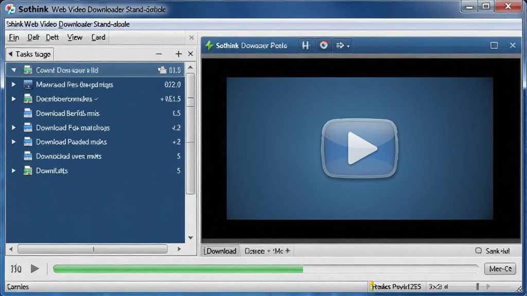 �����������ͼ����������չʾ Sothink Web Video Downloader Stand-alone �Ĵ��ڣ����Ϊ�����б����Ҳ�Ϊ��ƵԤ�������·������ؽ������������������ɫ������ɫ��ɫ�����沼�ּ�����������Ϊרҵ����������ͼ��ϸ�ڰ����˵�����״̬�������������ɾ����޶���Ԫ��