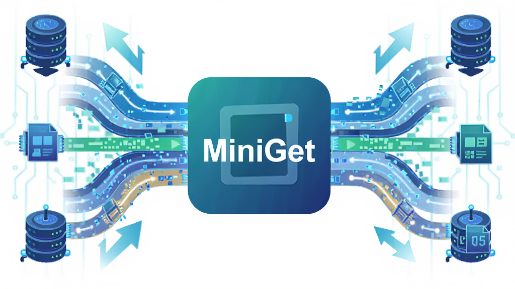 ���߳�����ʾ��ͼ������Ϊ MiniGet ����ͼ����������������������־��У��Ű�Գƣ����Ƽ��У�ϸ�ڰ����ٶ������ͷ���������ڵ㡢���ݰ������ʸ��壬�ɾ����޶���Ԫ��