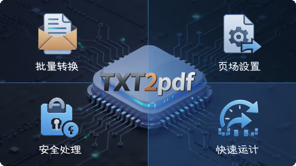 һ��չʾTXT2pdf����������ɫ��ͼƬ�������Ϊ�ĸ����򣬷ֱ���ͼ���ʾ����ת����ҳ�����á���ȫ�����Ϳ������У�����λ����ʾ��TXT2pdf����־�����Ϊ�ִ��Ƽ��У�ϸ�ڷḻ�����ʸɾ����޶���Ԫ��