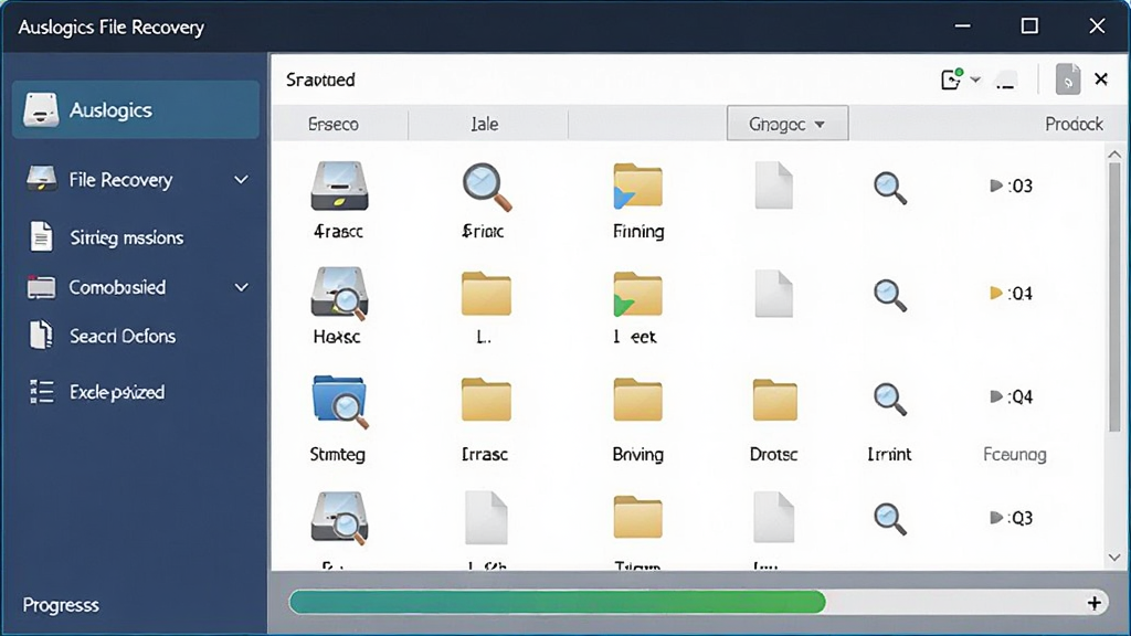 һ�Ÿɾ�����������չʾͼ�������� Auslogics File Recovery ���������ڣ�����Ϊ��๦�ܵ��������Ҳ��ļ��б���ɨ����������Ű���У����Ϊ�ִ���ƽ���Ƽ��磬ϸ�ڰ�������ͼ�ꡢ�Ŵ󾵡��ļ�����Сͼ�꣬���������ɾ����޶���Ԫ�أ������д����֡�Auslogics File Recovery��