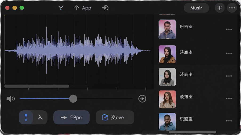 ����App����Ƶ�༭���棬��Ļ����ʾ��Ƶ����ͼ���·����������顢���뵭����ť�ͱ���ѡ��Ա������ֿ��б�������Ϊ��ɫģʽ�����רҵ��࣬ϸ�����������ʸɾ����޶���Ԫ��