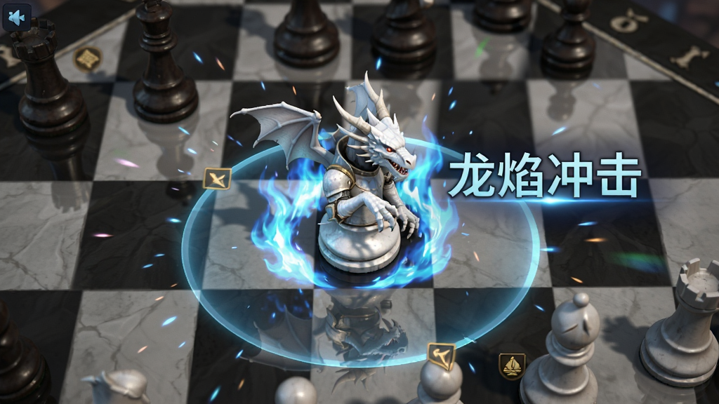 Chess Fantasy��Ϸ��ս��ͼ�������а�����ʿ���������ͷż��ܣ������ϳ�����ɫ������Ч�뼼�ܷ�Χָʾ��������Ϊб�Ǹ��������ӽǣ��Ű��ϼ�������
