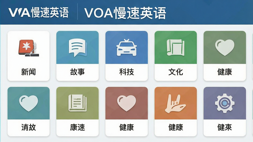 һ��չʾVOA����Ӣ�����ݷ���ҳ���ͼƬ������Ϊ�������棬����Ϊ����״���࿨Ƭ���У�ÿ����Ƭ����ͼ��ͷ������ƣ��Ű����룬���Ϊ���½�����Ӧ�÷��ϸ�ڰ������š����¡��Ƽ����Ļ��������ȷ����ǩ�������д��С�VOA����Ӣ����ֱ�ʶ�����ʸ��壬�ɾ����޶���Ԫ��