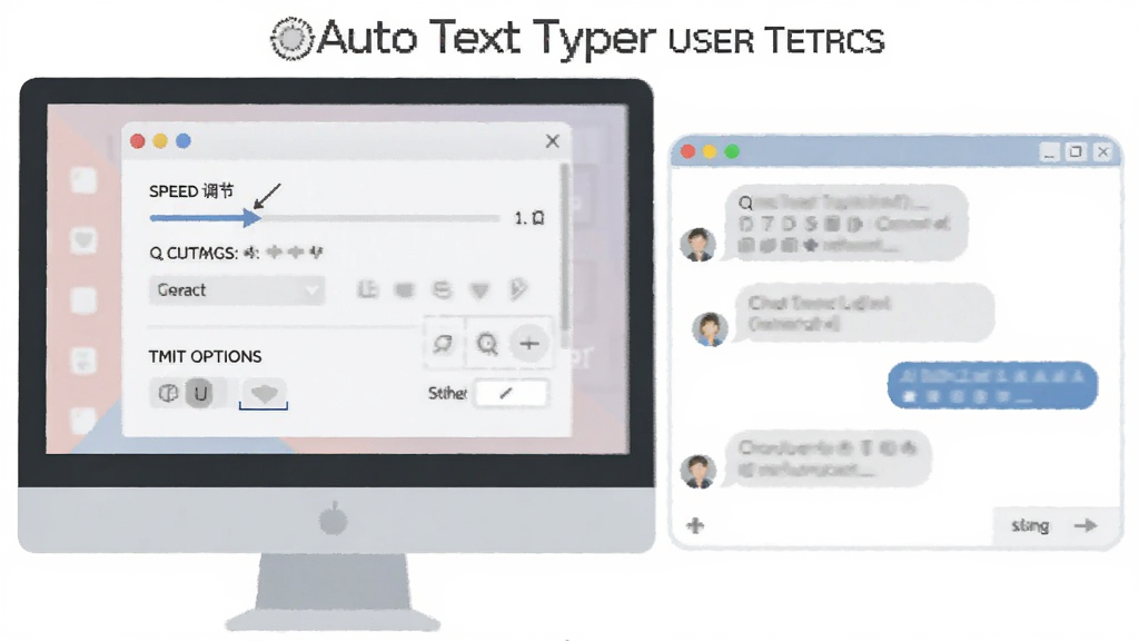 һ��չʾAuto Text Typerʹ�ü��ɵ�ʾ��ͼ�������е�����Ļ����ʾ�������������һ�����촰�ڲ��ţ�����ϱ�ע���ٶȵ��ںͶ�ʱѡ����Ϊ��ƽ����ѧ��ͼ��ɫ����ͣ�����������������Ԫ��