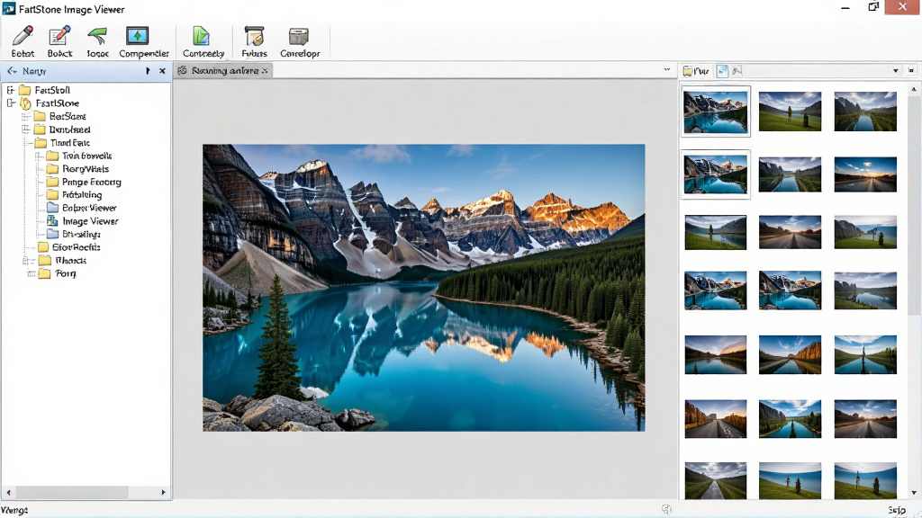 FastStone Image Viewer ����������ȫ��������չʾһ�Ÿ���羰��ƬԤ�������Ϊ�ļ���Ŀ¼�����Ҳ�ΪͼƬ����ͼ���񣬶��������������ű༭������ת�����õ�Ƭ��ͼ�갴ť����������רҵ�����岼�����������ʸɾ��޶���Ԫ��