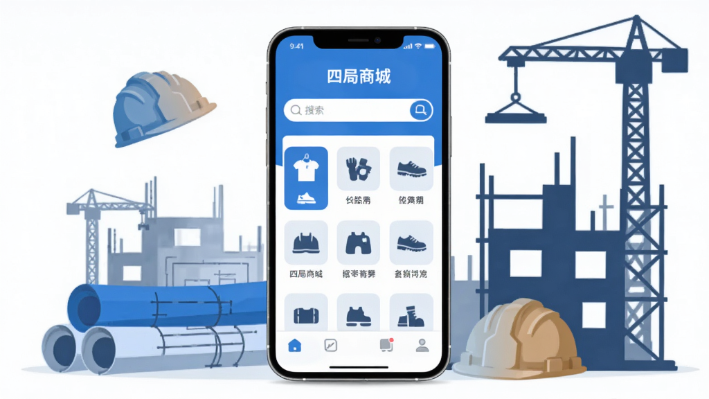 ����������һ�������ֻ�����Ļ��ʾ���ľ��̳ǡ�APP��ҳ���棬���������Ʒ����ͼ�ꡢ�������͵ײ����������ֻ���Χ���ƽ�������Ԫ���簲ȫñ��ͼֽ�����ּܼ�Ӱ��������ñ�ƽ���Ƽ����������ɫ�������ּ��󷽣�����ɾ����������廭�ʣ��޶�������Ԫ��