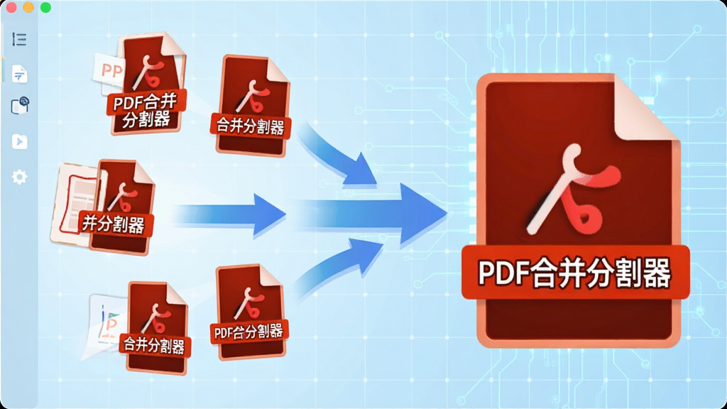 һ��չʾPDF�ϲ��ָ������ٺϲ����ܵ�AI��ͼ���������������������϶��PDF�ļ�ͼ�������ż�ͷ�����۳�һ�����PDF�ĵ�ͼ�꣬���ֲ��ô������ҵĻ��ʽ��ͼ������Ǽ���ʸ���廭�磬ϸ�����ļ�ͼ����С�PDF�ϲ��ָ������ı�ǩ��������ǳ��ɫ�ĿƼ����񣬻�������������ɾ����޶���Ԫ�ء�