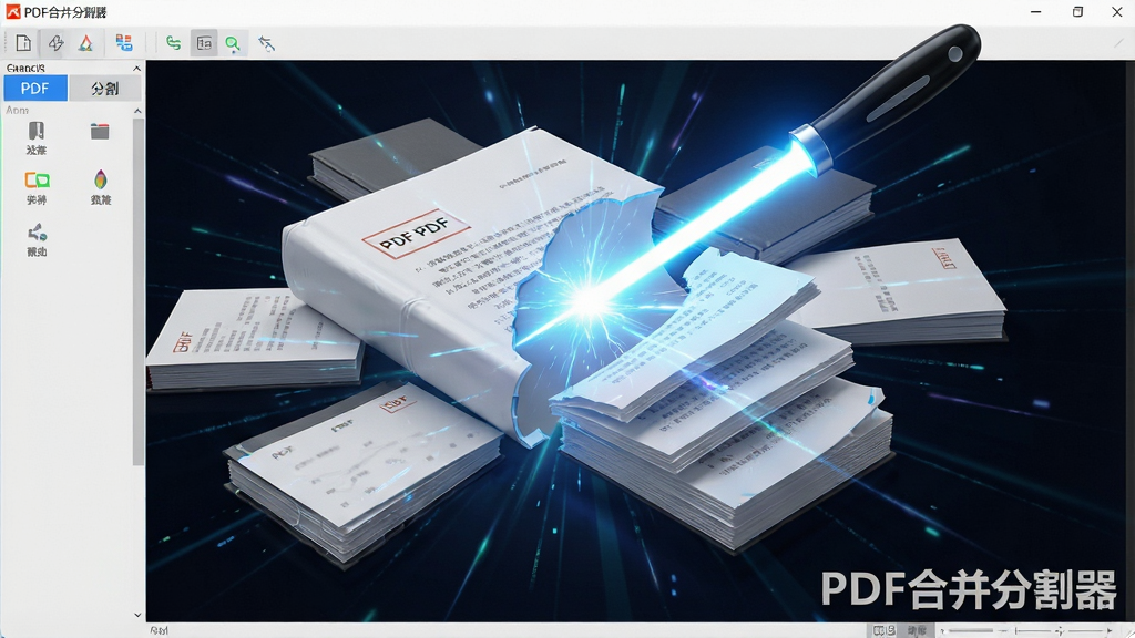 һ��չʾPDF�ϲ��ָ�����ֹ��ܵ�AI��ͼ����������������������һ�ݺ��ص�PDF�ĵ���һ�ѹ⽣��׼���и�ɶ�������ӣ����ֲ������ķ���״��ͼ������ǿƼ���ʮ������������磬ϸ���ϱ��и��ҳ���Ե���룬�������ơ�PDF�ϲ��ָ�������ˮӡ��ʽ�����ڽ��䣬���ʸ��壬����ɾ����޶���Ԫ�ء�