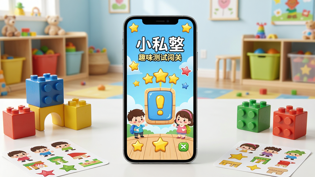 һ��չʾ����С˽��Ȥζ���Դ��ع��ܵĻ��棬������һ���ֻ���Ļ��ʾ���ؽ��棬�����ǽ����Ϳ�ͨ��ɫ���ֻ���Χɢ���Ų�ɫ��ľ����ֽ�������������Ķ�ͯ��ң������ÿɰ��������������ɾ����࣬�޶���Ԫ��