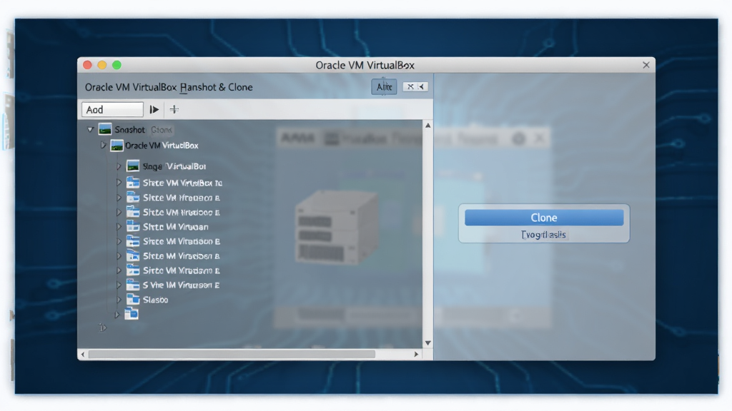 һ�ű��� Oracle VM VirtualBox �������¡���ܵ�ʾ��ͼ�������ǵ�����Ļ����ʾ��������չ������棬���Ϊ������״�б����Ҳ�Ϊ��¡ѡ�ť�����ַ����������Ű����룬���Ϊ����Ƽ��磬ϸ���Ͻ�����а�͸��ĥɰЧ��������Ϊ����ɫ�����ʸ��壬�ɾ����޶���Ԫ��