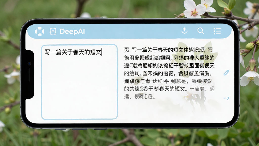 �ֻ���Ļ��ʾDeepAI�����������ִ������棬����������д�š�дһƪ���ڴ���Ķ��ġ����Ҳ������ɵ������������ݣ������԰�ɫ��ǳ��ɫΪ�����Ű����࣬������£������������޶���Ԫ��