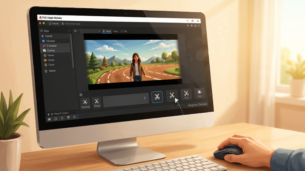 AVS Video ReMaker ���ֲ���ָ��ͼ����������Ϊ������Ļ��ʾ�������棬�Ա���һֻ������������ڵ�����а�ť��������Ϊдʵ�廭����ɫ��ů������ϸ�����������ʸ��壬�ɾ��޶���Ԫ��