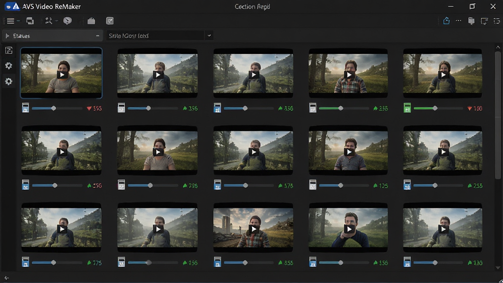 AVS Video ReMaker ������������չʾͼ����������Ϊ���������е��ļ��б���壬�����Ƶ�ļ�����ͼ�������У�ÿ���ļ����н�������״̬��ʶ��������Ϊ��ɫ���⣬��ɫ���ȣ�����������ϸ�ڷḻ�����ʸ��壬�ɾ��޶���Ԫ��