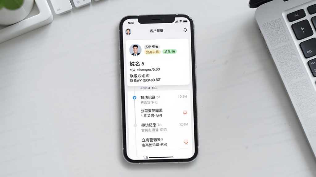 ����Ӫ���ƿͻ��������棬��������һ���ֻ�չʾ�ͻ�������Ƭ��������������˾����ϵ��ʽ���ݷü�¼�б�������Ϊǳ��ɫ�칫���棬�����������У�����Լ����ϸ����ͷ��ͼ�ꡢ״̬��ǩ��ʱ���ᣬ���ʸ��壬�ɾ����޶���Ԫ��