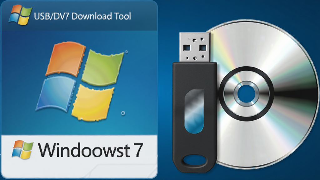 һ��չʾ΢���ٷ���־�� U �̡�������ϵ�ʾ��ͼ����������� Windows7 USB/DVD Download Tool ��ͼ�꣬�Ҳ���һ�� USB �����̺�һ�� DVD ���̣�����Ϊ����ɫ���䣬���������ϸ�ڰ���΢����ɫ���� Logo�����̷���������U �̽����ӿڣ������������ɾ����޶���Ԫ�ء�