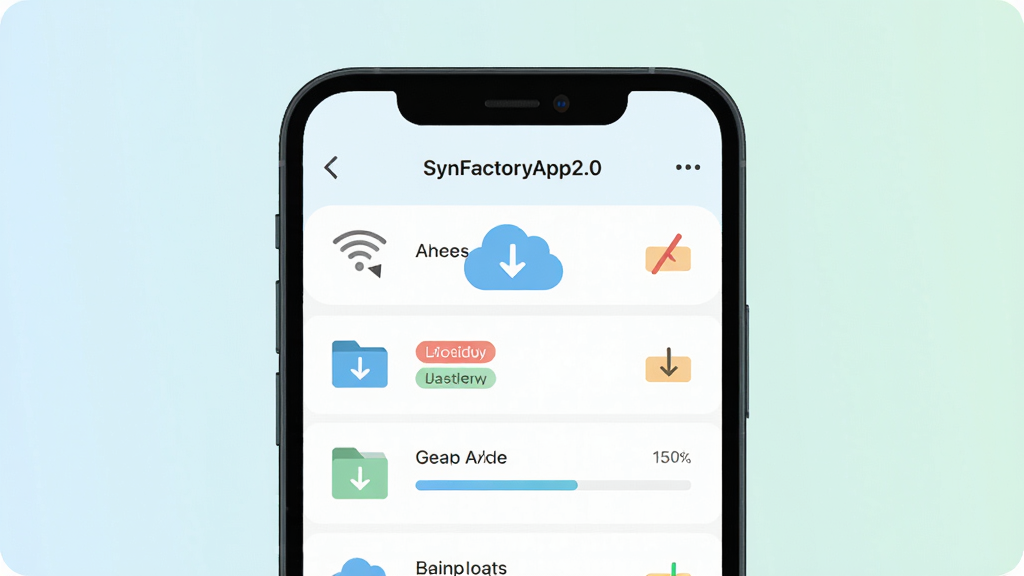 SynFactoryApp2.0 �����ļ�����ʾ��ͼ������Ϊ�ֻ���Ļ��ʾ�ļ��б������ƶ����ؼ�ͷͼ�꣬����Ϊ��ֱ�б��Ű棬���Ϊ����ǳɫ��ƽ�磬ϸ�ڰ��� Wi-Fi �Ͽ�ͼ�ꡢ���߱�ǩ����������������ʸ��壬����ɾ����޶���Ԫ��