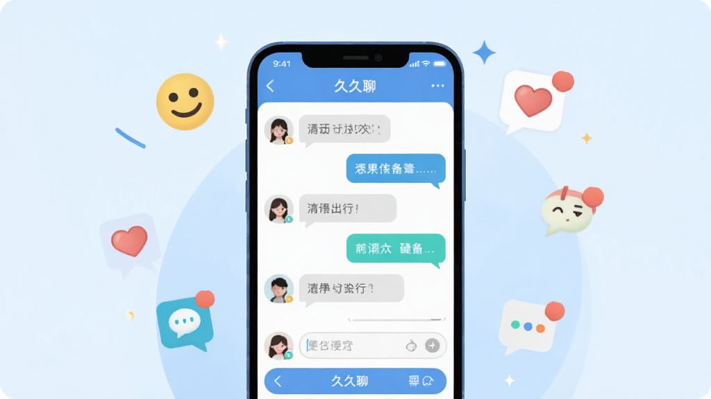 һ��չʾ�ֻ��罻������������廭������������һ�������ֻ�����Ļ��ʾ���þ��ġ������б���Ի����ݣ���Χ��Ц�������ġ���Ϣ��ʾͼ�껷�ƣ�����Ϊǳ�����䣬��������£����־��жԳƣ�ϸ�ڰ�����ť��ͷ������򣬻��ʸ��壬�ɾ����޶���Ԫ��
