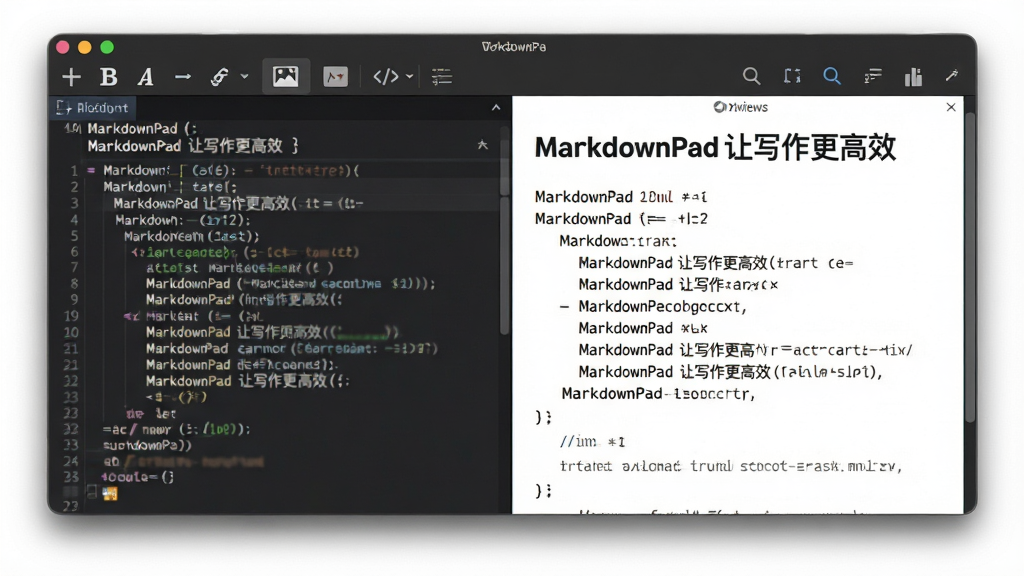 MarkdownPad ����������ȫ��չʾ����������Ϊ���ҷ������֣������ Markdown �﷨�༭�����Ҳ���ʵʱ��ȾԤ���������������ɫ������ɫ�����������������żӴ֡�б�塢���ӡ�ͼƬ�������ȳ��ù���ͼ�꣬���ڱ�Ե������΢��Ӱ��Բ����ƣ���������רҵ�����������ɾ����޶���װ��Ԫ�أ���Ļ����ʾһ�α������б����ŵ� Markdown ʾ���ı�����������Ϊ��MarkdownPad ��д������Ч��