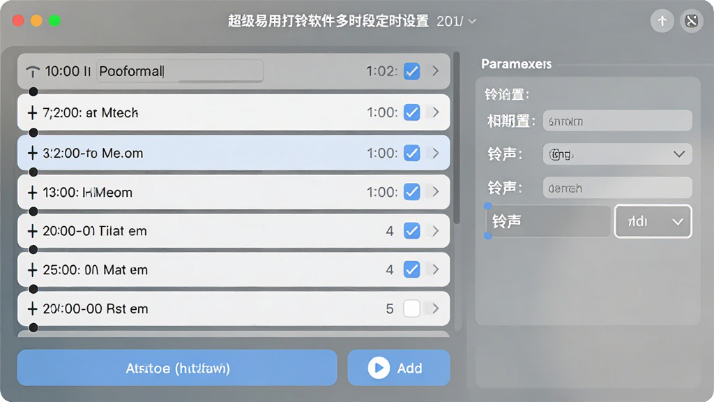 �������ô��������Ķ�ʱ�ζ�ʱ���ý��棬����Ϊʱ���б������Ӱ�ť������Ϊ���ʱ���б����Ҳ������壬�Ű����룬���Ϊ��ˬǳɫ��ϸ�ڰ������ʱ����Ŀ�����ڹ�ѡ�����ѡ��򣬻��ʸ��壬�ɾ����޶���Ԫ��