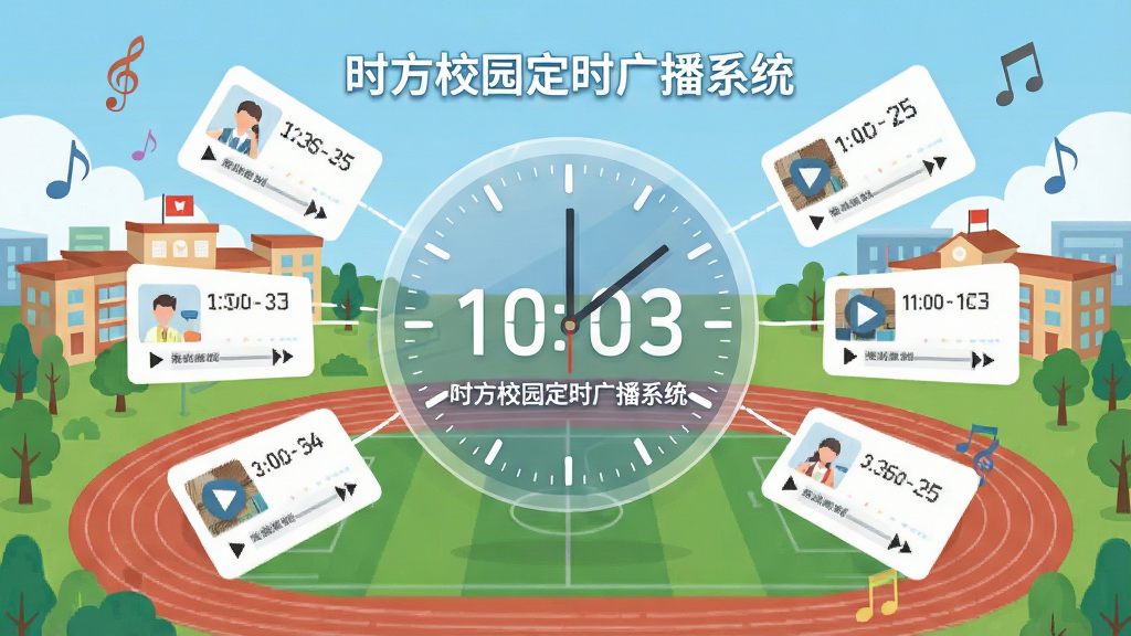 ����Ϊһ��У԰ȫ��ͼ������������һ���޴�İ�͸������ʱ�ӱ��̣���Χ�����Ŷ����ͬʱ���Ĳ�������Ƭ��������ʱ��Ϊ���������ܷ�ɢ���Ű���÷���״�ṹ�����Ϊ��ƽ���廭�磬ϸ�ڰ�����ѧ¥���ٳ��ܵ����������ţ������д����֡�ʱ��У԰��ʱ�㲥ϵͳ�������ʸ��壬�ɾ����޶���Ԫ��