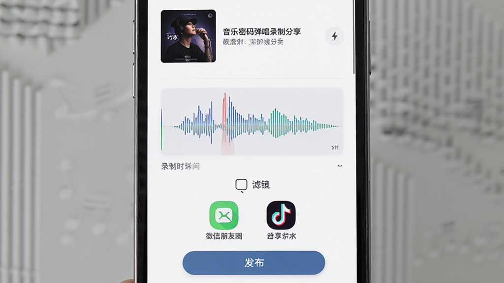 �������뵯��¼�Ʒ������棬����Ϊ�ֻ���Ļ��ʾ¼�������������ť�������Ϸ�Ϊר�������������������Ϊ��Ƶ����ͼ���·�Ϊ������΢������Ȧ�Ͷ�����ͼ�꣬�Ű��࣬���Ϊ�ִ��罻����UI��ϸ�ڰ���¼��ʱ�����˾�ѡ�񡢷�����ť�������������ɾ����޶���Ԫ��