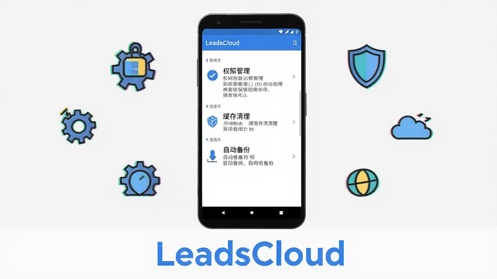 ��������Ϊһ����׿�ֻ�����Ļ��ʾLeadsCloudӦ������ҳ�棬ҳ���а���Ȩ�޹����������������Զ����ݵ�ѡ�����Ϊ�ֻ�������У���Χ���Ƴ��֡����ơ��ƶ��Сͼ�ꣻ�Ű����������ơ�LeadsCloud������ɫ��������ڻ���ײ����룻���Ϊ����ƽ���廭�磬����Ϊǳ��ɫ��ϸ�������������������ɱ棬ͼ�������ɾ������ʸ��塢�ɾ����޶���Ԫ�ء�