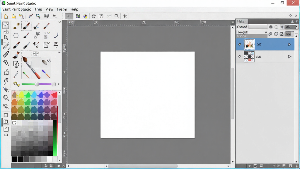 һ��չʾ Saint Paint Studio ���������ȫ��ͼ���������������������ڣ����Ϊ���������ɫ�壬�в�Ϊ�����༭�����Ҳ�Ϊͼ������ʷ��壬����Ϊ�˵��������岼�����������Ϊдʵ������ͼ�磬ϸ�ڰ�������ͼ�ꡢͼ������ͼ����ɫ���顢�˵����������ɼ������ʸ��塢�ɾ����޶���Ԫ��