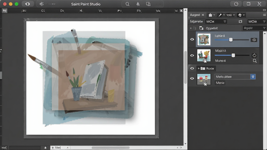 һ��չʾ Saint Paint Studio ��ͼ��༭���ܵ�ʾ��ͼ����������������ͼ������뻭���������ϵ����˶����͸��ͼ�㣬ͼ���������ʾ����ͼ����ģʽѡ�����Ϊ��໭�����Ҳ���壻���Ϊдʵ��������磬ϸ�ڰ���ͼ���۾�ͼ�ꡢ��͸���Ȼ��顢���ģʽ�����˵������ʸ��塢�ɾ����޶���Ԫ��