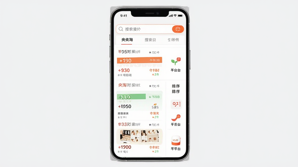 ����APP�����ȼ�ҳ�棬����Ϊ�ֻ���Ļ����Ļ����ʾ������ͱȼ۽���б�������Ϊ��ֱ�б��ṹ���Ű����룬���Ϊ��ˬ������UI��ϸ�ڰ����۸�Ա�����ƽ̨��ʶ������ť�����������ɾ�������Ϊǳ��ɫ���޶���Ԫ��