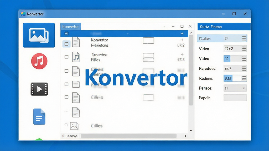 һ�Ÿɾ��������������չʾͼ��������������Ϊ��Konvertor���Ķ�ý���ʽת�����������ڣ��������������ͼƬ����Ƶ����Ƶ���ĵ��ȷ���ͼ�꣬�Ҳ����ļ��б���ת������������壬���岼������������ִ���Լ����ɫ���ɫΪ��ɫ������Ļ����ʾ��Konvertor�������������֣������������޶���Ԫ��