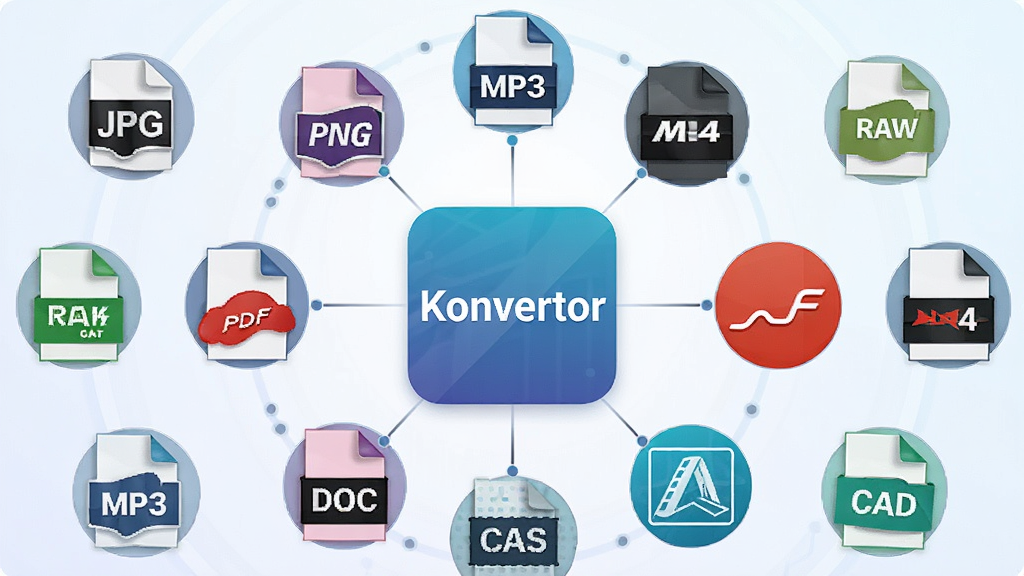 һ�ű��֡�ȫ��ʽ���ǡ������ʾ��ͼ�����������ǡ�Konvertor������ͼ�꣬��Χ�����Ÿ����ļ���ʽͼ����JPG��PNG��MP3��MP4��PDF��DOC��RAW��CAD�ȣ�ͼ����Բ������������䣬����Ϊǳɫ���䣬�����Ƽ��У������������ɾ��޶���Ԫ��