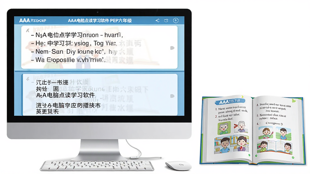 һ��չʾAAA���Ե��ѧϰ����PEP���꼶�²���Ӣ���빦�ܵ�ͼƬ�������е�����Ļ��Ϊ���������֣��ϰ벿����ʾӢ�Ŀ��ģ��°벿����ʾ���ķ��룬��Ļ�Ա���һ���򿪵�Ӣ��α������岼������������������ţ�ϸ�ڷḻ�����ʸ��壬�ɾ����࣬�޶���װ��