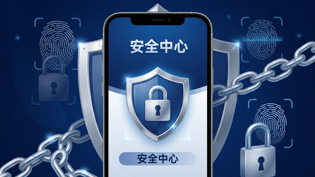 һ��չʾ�渻�����˻���ȫ���Ϲ��ܵ�AI��ͼ������Ϊ�ֻ���Ļ��ʾ��ȫ����ҳ���������ͼ�꣬�����м���������ָ��ʶ��Ԫ�أ������ֻ����У��������������ƣ��Ű�ͻ����ȫ���ı��⣻���Ϊ��ȫ�Ƽ����廭��ɫ����������ɫ��ϸ�ڰ���ָ���������������󡢶��Ƹ߹⣻���ʸ��壬�ɾ����޶���Ԫ�ء�