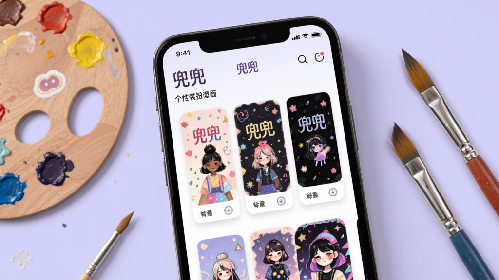 �������ơ�����������װ��ҳ�棬�ֻ�չʾ�������Ƥ������ͼ����Ļ��ɢ���ɫ�̺ͻ���Ԫ�أ�����ǳ��ɫ�����ʱ�����£��Ű�������£������������ɾ�������