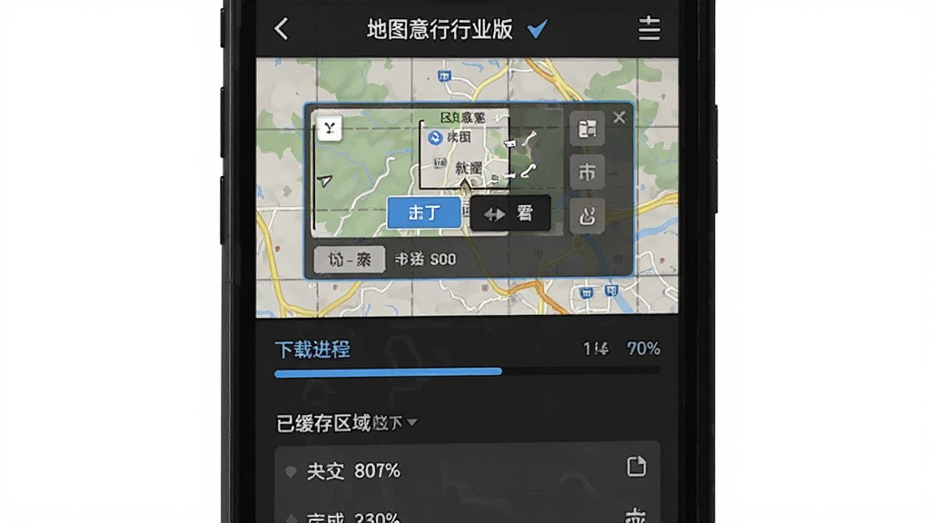 ��ͼ����ҵ�����ߵ�ͼ���ؽ��棬����չʾ�ֻ���Ļ�ϵĵ�ͼ����ѡ����·������ؽ��������ѻ��������б�������Ϊ��ɫģʽ�����Ӳ��ʵ�ã�ϸ�ڰ�����ͼ�����ߺͽ������ϵİٷֱ����֣�����������������Ԫ�ء�