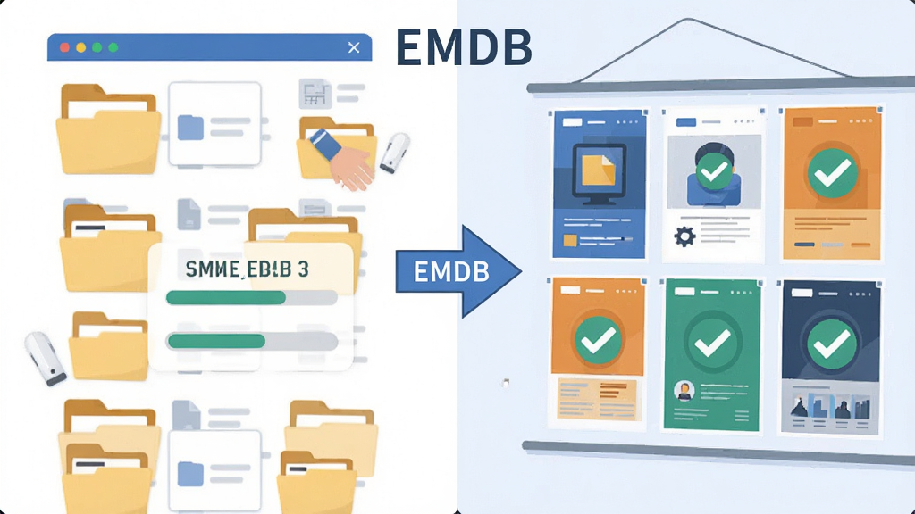 EMDB����ɨ�蹦��ʾ��ͼ�����������һ�����ҵ��ļ����б����Ҳ��Ǿ������������ɵĺ���ǽ���м��ü�ͷ���ӱ�ʾɨ����̣������а����������ơ�EMDB������������Ϊ���ҶԱ�ʽ�����Ϊ��ƽ���廭�磬ϸ�ڰ����ļ�ͼ�ꡢɨ���������ƥ��ɹ��ĶԹ���ǣ����ʸ��壬�ɾ����޶���Ԫ��