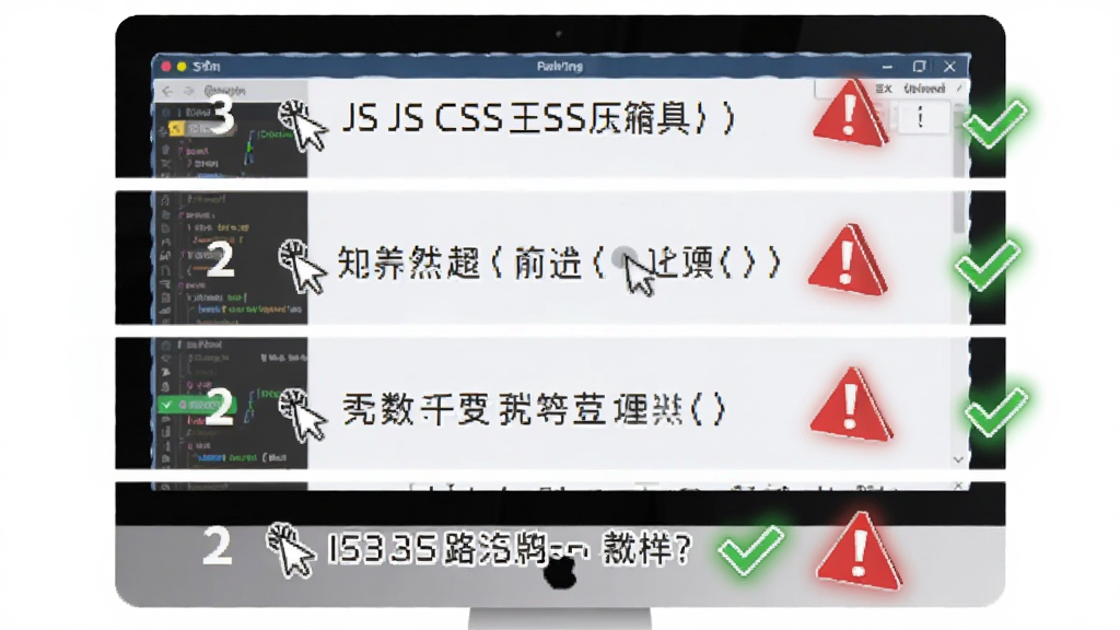 һ��AI��ͼ������չʾJS CSSѹ�����ߵ����ֲ������̣�����Ϊ������Ļ�ϵ�������������������ע������Ϊ���ϵ����ĸ����裬���Ϊ�̳�ͼ����ϸ�ڰ��������ͼ�ꡢ��ɫ�Թ��ͺ�ɫ�����ʶ�����������ɾ����޶���Ԫ��