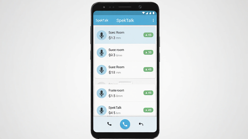 һ��չʾSpekTalk������������ֻ���ĻЧ��ͼ������������һ��������׿�ֻ�����Ļ����ʾSpekTalk�����������б��͵ײ�ͨ����ť��������ǳ��ɫ�Ͱ�ɫΪ��ɫ���������С�SpekTalk�������������Ǹɾ���ǳ��ɫ���䣬��������ˬ��Լ��ϸ����ͻ����˷�ͼ�������������ǩ����������������ɾ����޶���Ԫ��