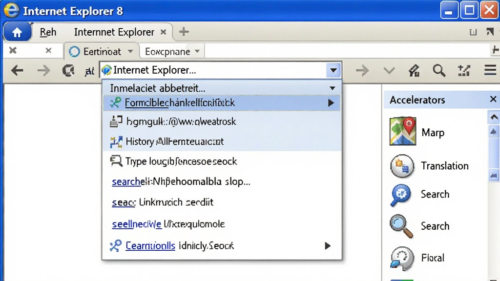 ����չʾ Internet Explorer 8 �����������д����Ļ����ͻ����ʾ���ܵ�ַ����������˵����˵����г�������ʷ��¼���������顣������Ҳ���ʾ������������壬������ͼ�����롢������ͼ�ꡣ������ü��������ɫ������ɫ�Ͱ�ɫΪ����ϸ�����������ʸ��壬����ɾ������