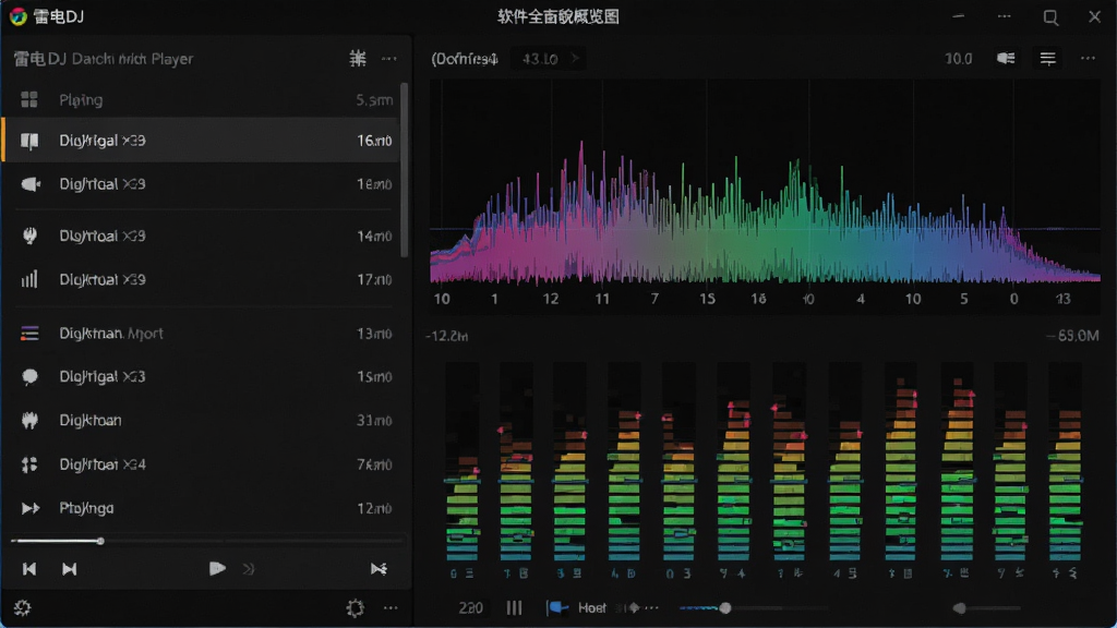 ����ȫò����ͼ������Ϊ�׵�DJ�����������������棬����չʾ�����б���Ƶ�׿��ӻ���壬�Ű������ɫ�Ƽ��з��ϸ�ڰ�����������Ƶ�������ɫ�������������������ɾ����޶���Ԫ��