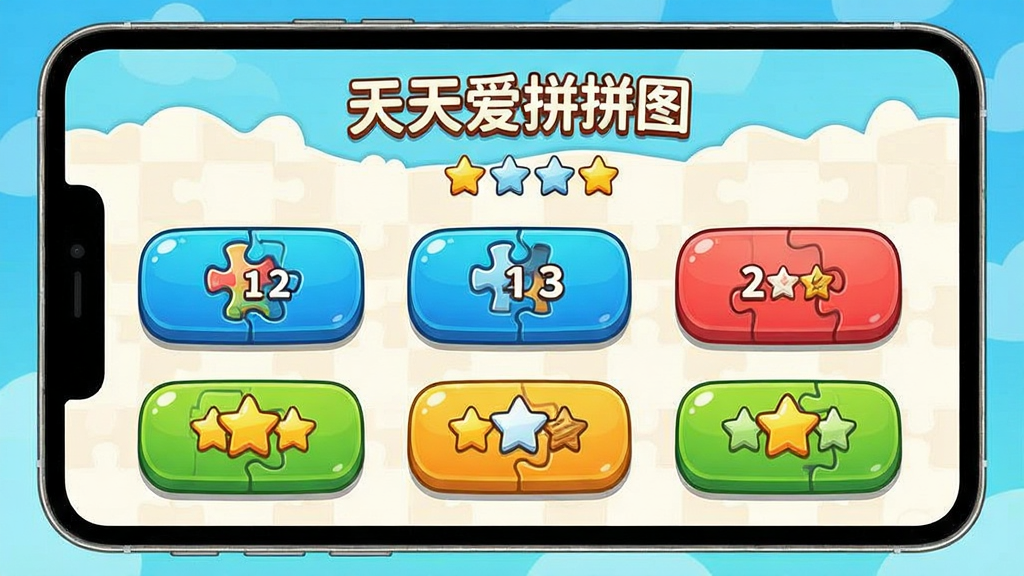 ���찮ƴͼ �Ѷ�ѡ����� չʾ��ͬ��Ƭ�����Ĺؿ���ť �Ǳ����� ��ͨ��� ������ɫ ���廭�� �ɾ��޶���Ԫ��