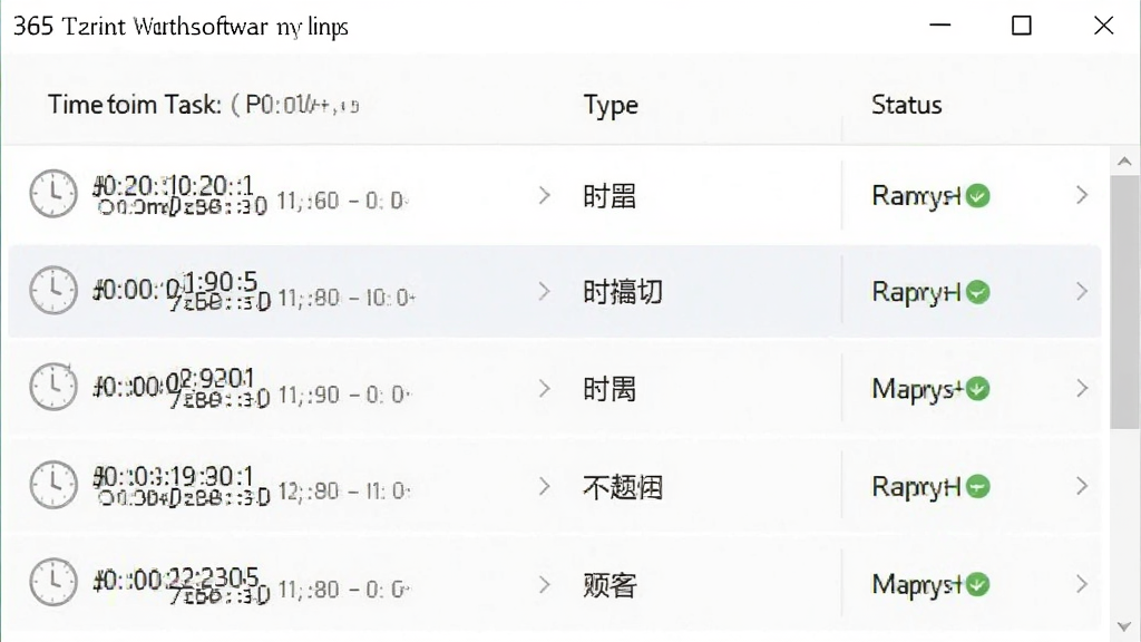 一张展示365定时关机软件任务列表管理界面的图片,列表中显示多条定时任务,每条任务包含时间、类型和状态信息,界面排版规整,背景为白色,风格清新淡雅,画质清晰,无多余元素