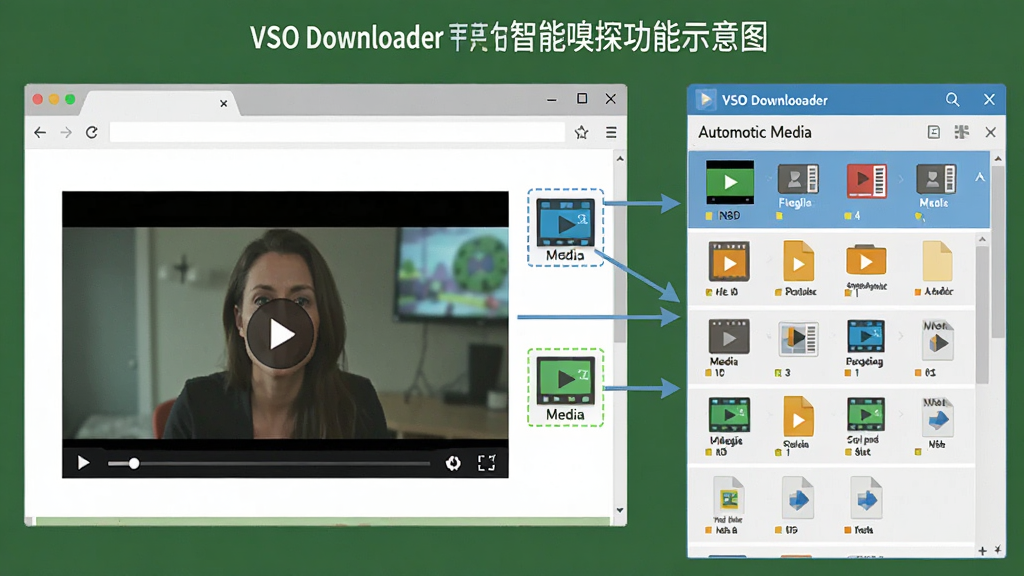 �������� VSO Downloader ������̽����ʾ��ͼ������Ϊ�����������������岢��չʾ��������������������Ƶ���Ҳ������Զ��г�ý���ļ����Ű����Ҷ��գ����Ϊ��ƽ����Ϣͼ���ϸ�ڰ�����������ͷ��ý���ļ�ͼ�ꡢ�Զ�ʶ�������ʶ�����������ɾ��޶���Ԫ��
