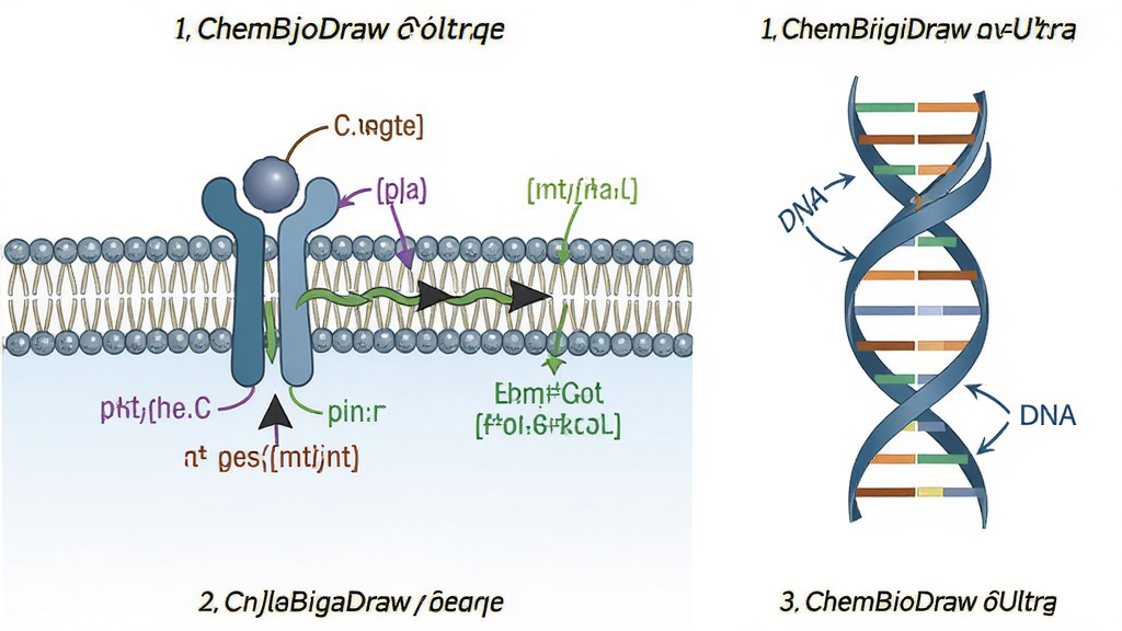 ChemBioDraw Ultra ����ͨ·���Ƴ�����������չʾϸ��Ĥ�������źŴ�����ͷ���Ա߲������� DNA ˫�����ṹ��ͼ���������ҷ��������ѧ����ˬ��ϸ�ڰ�����ɫ��ע��ͨ·���ƣ����ʸ��壬�����ɾ�